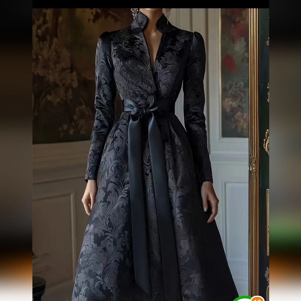 Elegant Black Brocade Dress Size Med